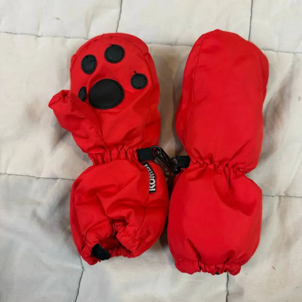 Kombi Red Black Bear Paw Mitt Mittens w Thumb Child S Small 2 3 2T 3T